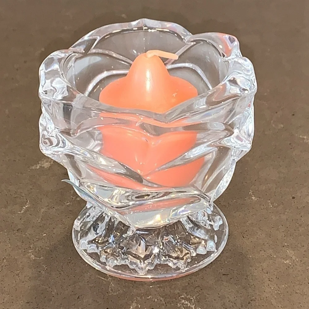 NiB PartyLite Radiant Rose Lead Crystal Votive Holder and Candle P7295 - Picture 3 of 8